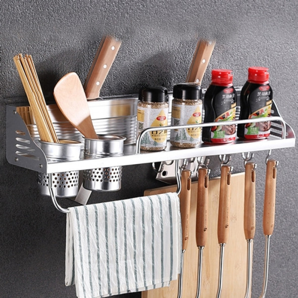 60cm 2 Cups 10 Hooks Multi-function Kitchen Punching Wall-mounted Aluminum Edge Condiment Holder Storage Rack