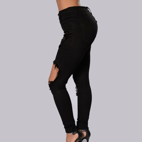 High Waist and High Elastic Denim Pants (Color:Black Size:S)