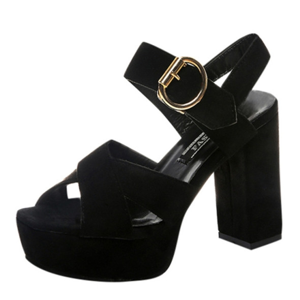 One Word Buckle Fish Mouth Cross Platform High Heels Sandals, Shoe Size:34(Black)