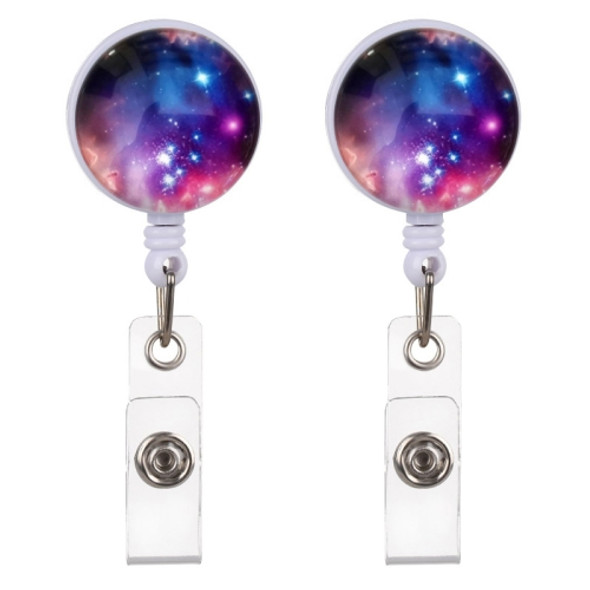 2 PCS Night Starry Sky Marble Crack Puller Retractable Buckle Lanyard Business Key Buckle Card Holder Purple Crocodile Clip