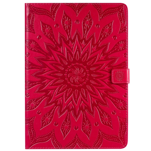 For iPad 10.2 / Pro 10.5 / Air 2019 Pressed Printing Sun Flower Pattern Horizontal Flip Leather Case with Holder & Card Slots & Wallet(Rose Red)