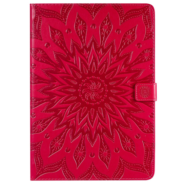 For iPad 10.2 / Pro 10.5 / Air 2019 Pressed Printing Sun Flower Pattern Horizontal Flip Leather Case with Holder & Card Slots & Wallet(Rose Red)