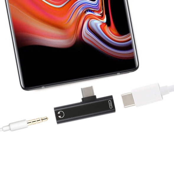 2 in 1 USB-C / Type-C Male to USB-C / Type-C Female 3.5mm Jack Charging Listening Adapter(Black)