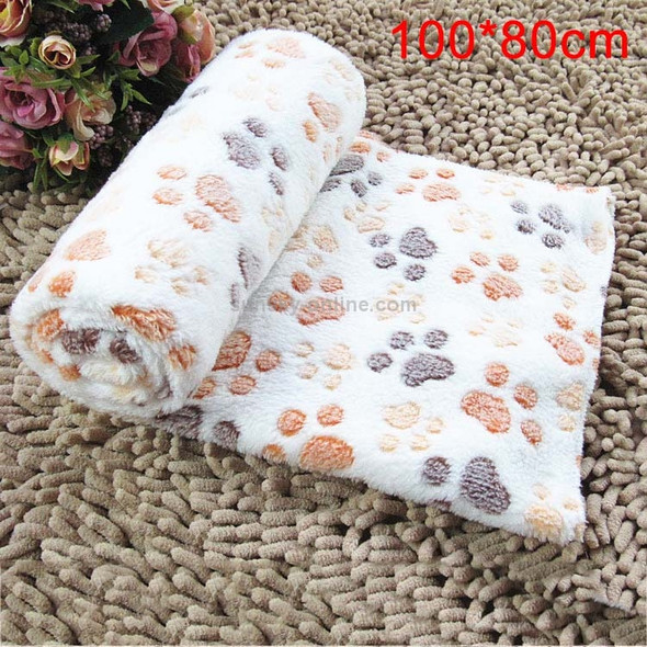 Dog Kennel Mat Footprints Pattern Thick Warm Coral Fleece Pet Dog Blankets, Size: L, 80*100cm(Beige)