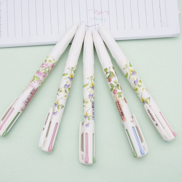 2 PCS 4 In 1 Colored Ballpoint Pen Floral Pens Kawaii Stationery Office School Supplies Random Color Delivery