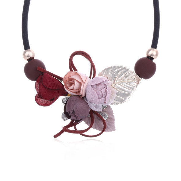 Fashion Handmade Flower Leaf Pendant Necklace(RED)