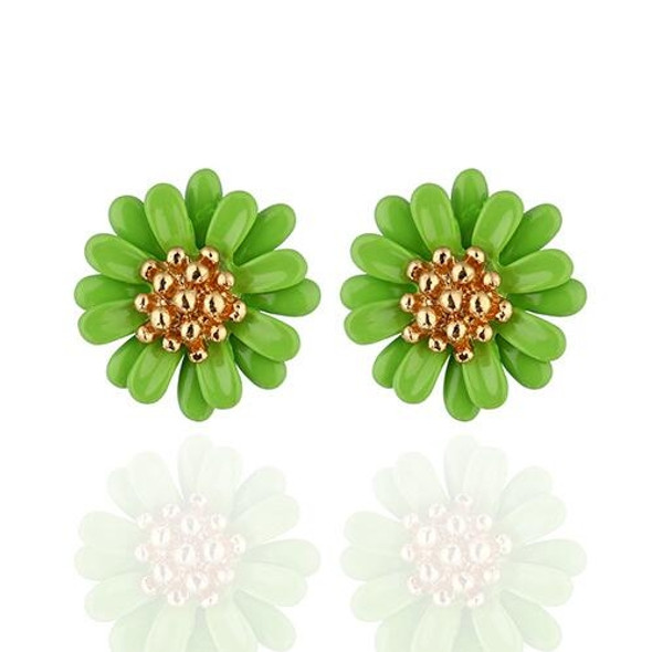 Cute Sweet Fashion Fresh Small Daisy Flower Stud Earrings for Girl, Metal Color:Green