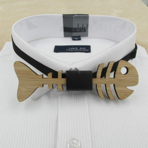 Wood Color Hollow Fish Bone Shape Bamboo Wooden Bow Tie for Men, Package:OPP Bag Package