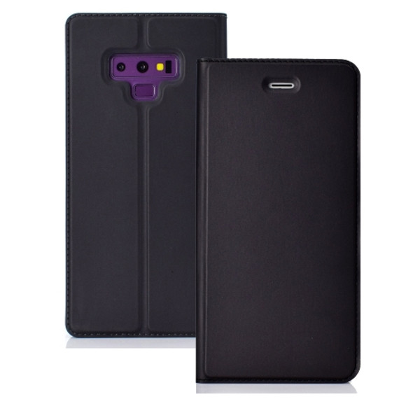 Ultra-thin Pressed Magnetic TPU+PU Leathe Case for Galaxy Note 9, with Card Slot & Holder (Black)