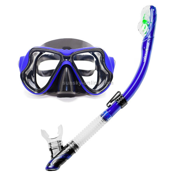 Yoogan Adult Full Dry Mask Breathing Tube Swimming Glass Diving Equipment Suit, Can Match Myopic Lens(Blue)