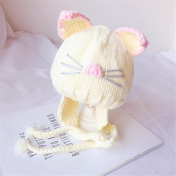 Autumn and Winter Baby Cute Cat Embroidery Pattern Knitted Wool Hat Earmuffs, Suitable Age:6-18 Months(White)