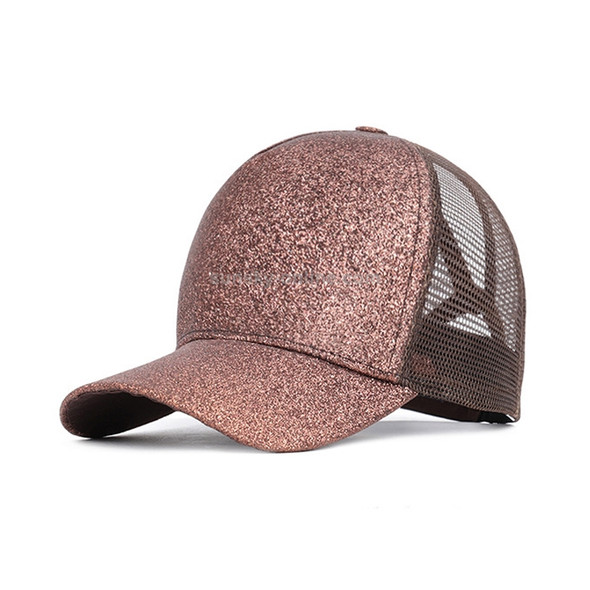 Coffee Sequined Cotton Baseball Cap Back Opening Mesh Ponytail Cap, Size:Adjustable