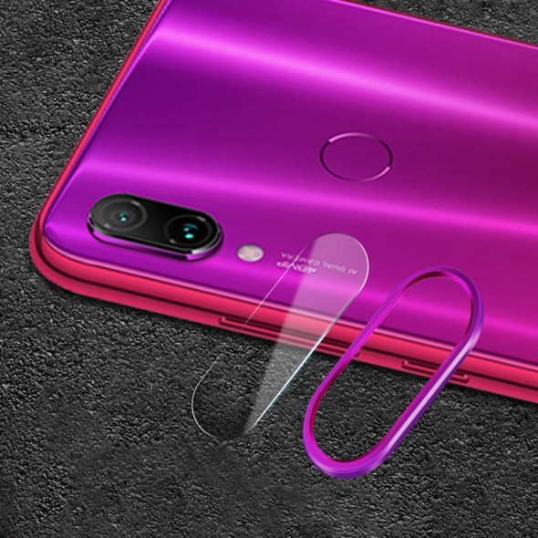 Scratchproof Mobile Phone Metal Rear Camera Lens Ring + Rear Camera Lens Tempered Protective Film Set for Xiaomi Redmi Note 7 (Purple)