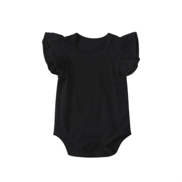 Summer Baby Cotton Ruffled Short-sleeved Round Neck Triangle Romper, Size:90cm(Black)