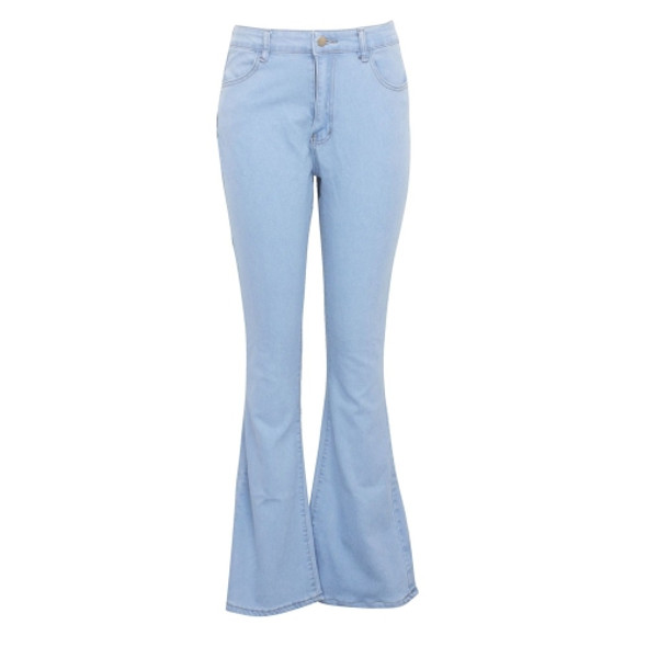 Star Pattern High Waist Stretch Micro Flare Jeans (Blue_S)