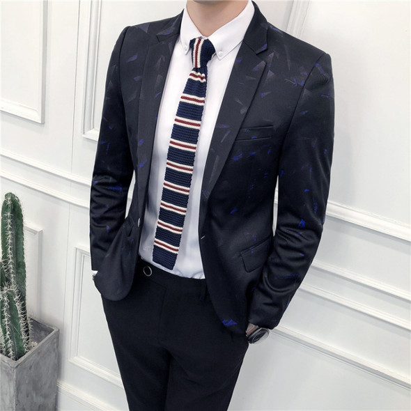 Spring and Autumn Men Casual Business Slim Suit Jacket, Size: XXXL(Blue Block)