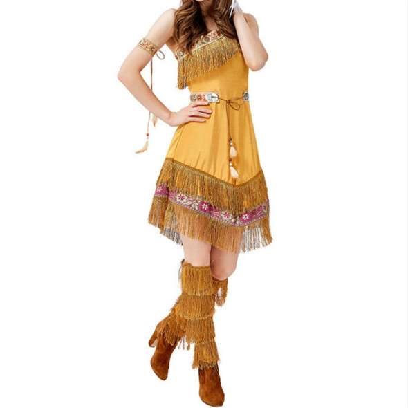 Indian Style Tassel Indigenous Role-playing Costume, Size: XL(Khaki)