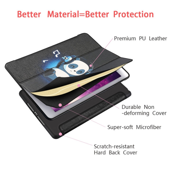 Music Panda Pattern Horizontal Flip PU Leather Case for iPad 9.7 (2018) & (2017) / Air 2 / Air, with Three-folding Holder & Honeycomb TPU Cover