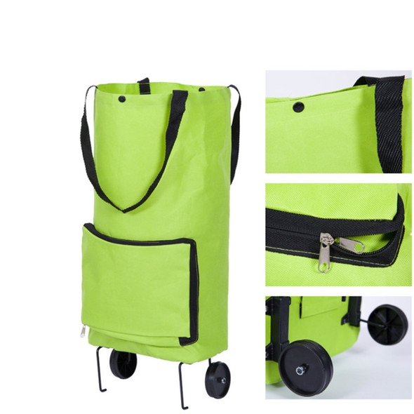 Reusable Folding Portable Shopping Bags Buy Vegetables Bag High Capacity Shopping Food Organizer Trolley Bag Wheels Bag Handbag(Green)