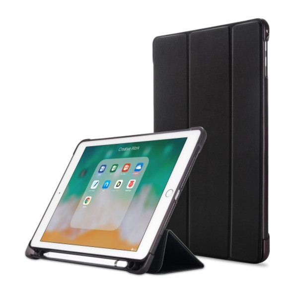 Litchi Texture Flip Leather Case for iPad 9.7(2017) / 9.7(2018)/ Air2 / Air, with Three-folding Holder & Pen Slots(Black)