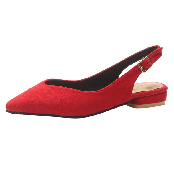 Pointed Head Thick Bottom Suede Buckled Sandals, Shoe Size:35(Red)