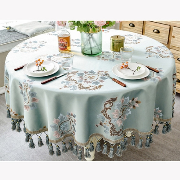 Jacquard Tablecloth With Tassel For Wedding Birthday Party Round Table Cover Desk Cloth, Size:200cm(Light Blue)