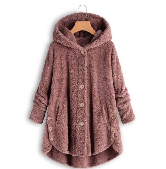 Button Plush Irregular Solid Color Coat (Color:Pink Size:S)