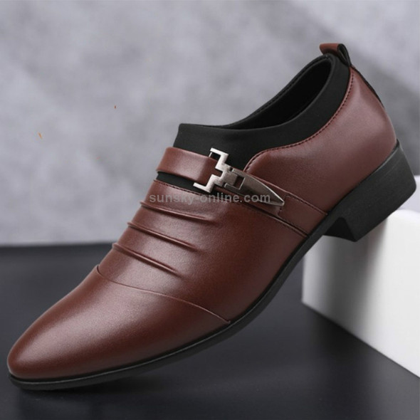 Men Set Business Dress Shoes PU Leather Pointed Toe Oxfords Shoes, Size:45(Brown Velvet Lining)