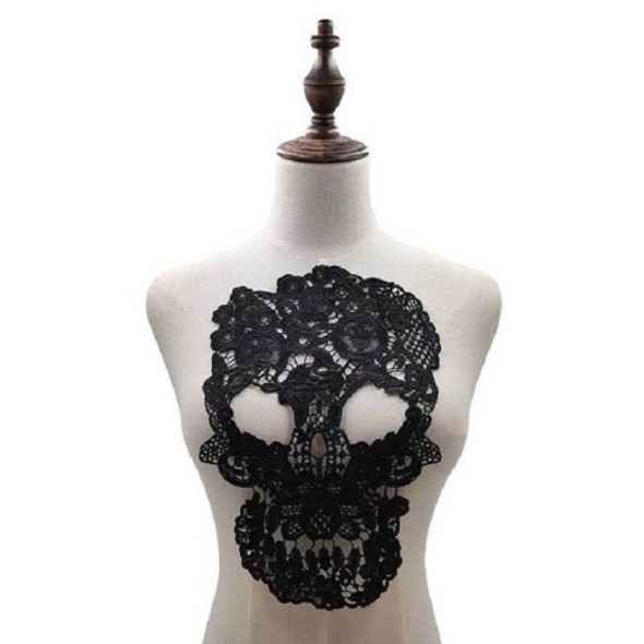 Black Lace Three-dimensional Hollow Corsage Skull Head Embroidery Cloth Sticker DIY Clothing Accessories, Size: About 31 x 21cm