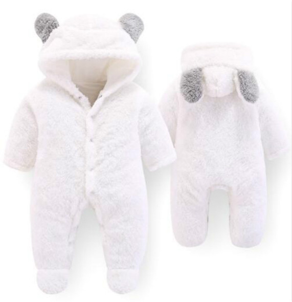 Autumn Winter Baby Rompers Footies Bodysuit Hooded Infant Cotton Jumpsuit Baby Boy Girl Clothing, Kid Size:3M(White)