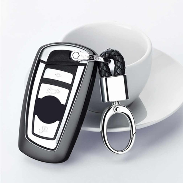 Electroplating TPU Single-shell Car Key Case with Key Ring for BMW 3 Series / 5 Series(Black)