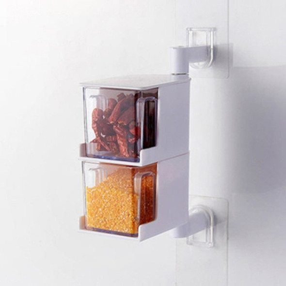 RP-042 Household Wall-mounted Rotating No Drilling Transparent Seasoning Box White, Size:Two Grids