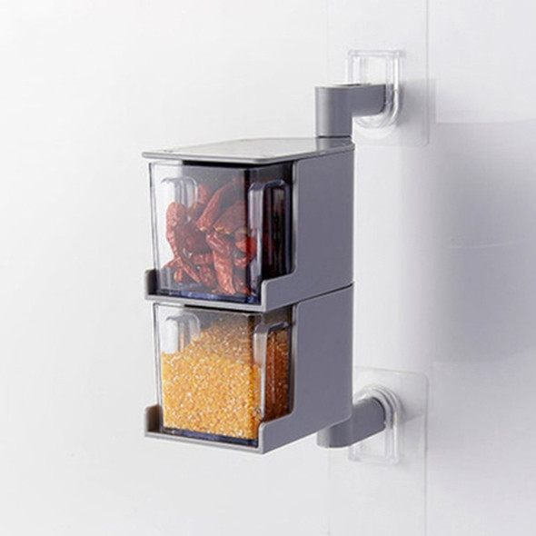 RP-042 Household Wall-mounted Rotating No Drilling Transparent Seasoning Box Grey, Size:Two Grids