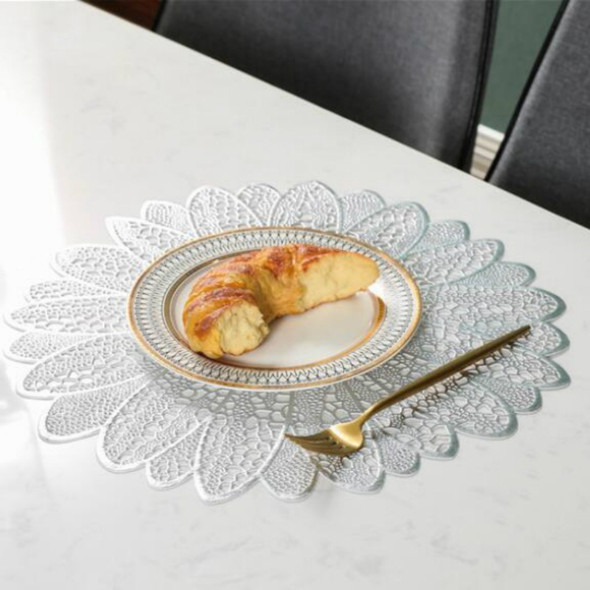 2 PCS Sunflower Shape Household Fashion PVC Dining Table Placemat Europe Style Kitchen Tools Tableware Pad Coaster Coffee Tea Place Mat(Silver)
