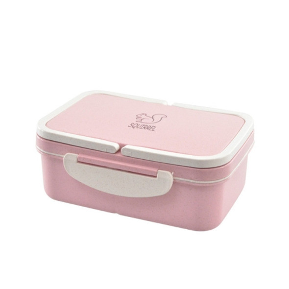 Wheat Straw Carrying Lunch Box Student Multi-layer Sushi Box Lunch Box Fruit Box Lunch Box Set 800-1000ml(Rectangular double layer pink)