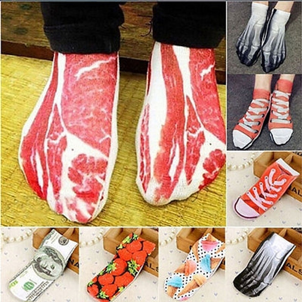 3Pairs 3D Pattern Short Printed Socks Cartoon Straight Ladies Summer Boat Socks(Lion)