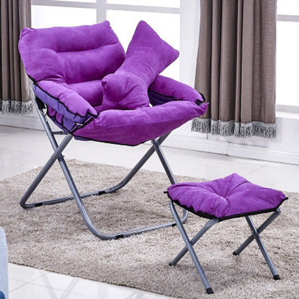 Creative Lazy Folding Sofa Living Room Single Sofa Chair Tatami Lounge Chair with Footrest / Pillow(Violet)