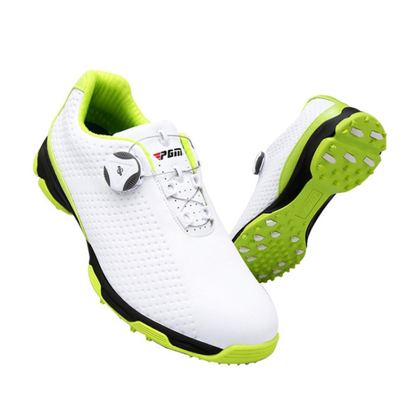 PGM Golf Breathable Rotating Buckle Sneakers Outdoor Sport Shoes for Men(Color:White Green Size:39)