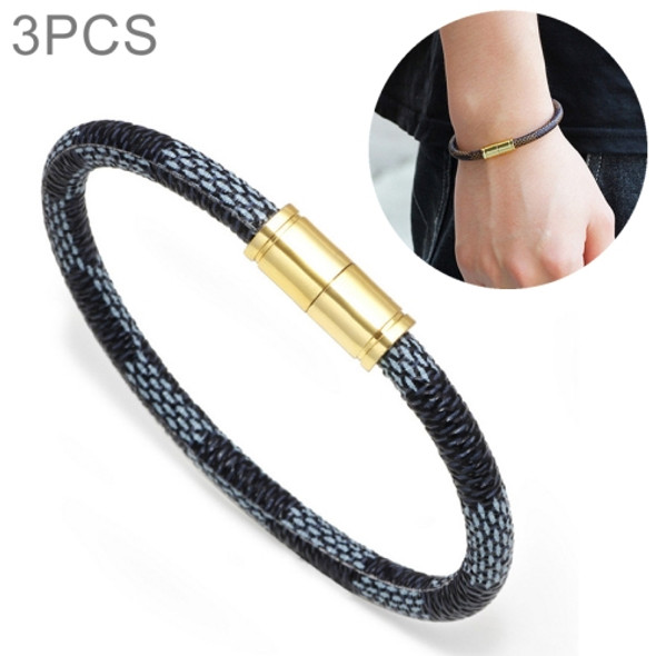 3pcs Stripe Leather Gold Magnet Bracelets Bracelet(black)