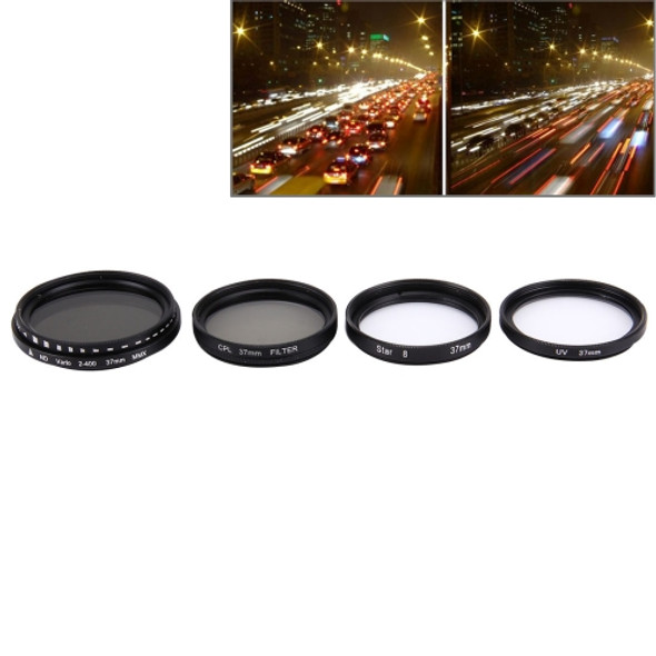 JUNESTAR 4 in 1 Proffesional 37mm Lens Filter(CPL + UV + ND2-400 + Star 8) for GoPro & Xiaomi Xiaoyi Yi Sport Action Camera