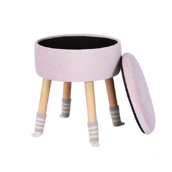 Modern Flannel Solid Wood Stool Thickened Small Stool Living Room Storage Stool(Light Pink)