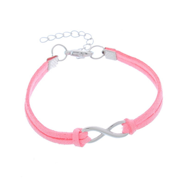 20pcs Silver Plated Bracelets Leather Infinity Luck 8 Bracelets Women Charm Bangle Jewelry(red)