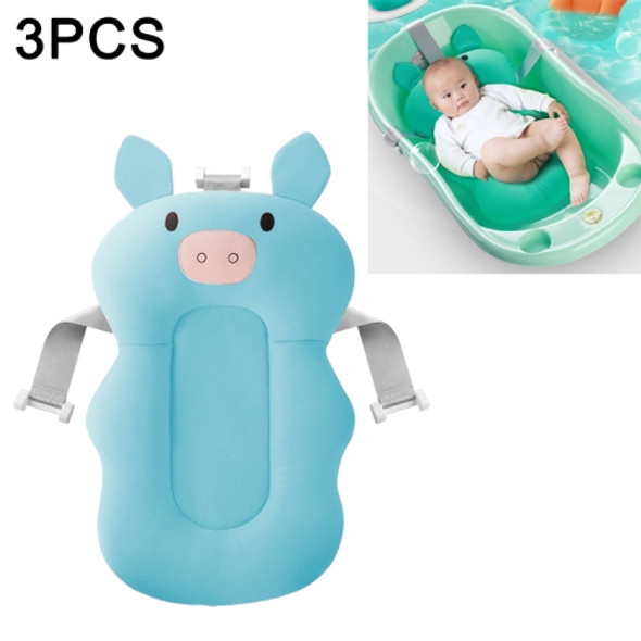 3 PCS Baby Bath Tub Newborn Foldable Bath Tub Padinfant Support Cushion Mat Bath Mat(Light blue pig)