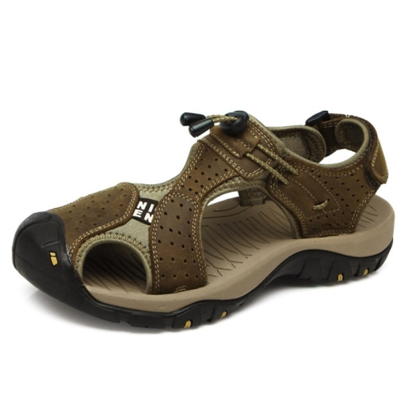 Anti-collision Toe Cap Comfortable Non-slip Wearable Outdoor Casual Sandals for Men (Color:Khaki Size:39)