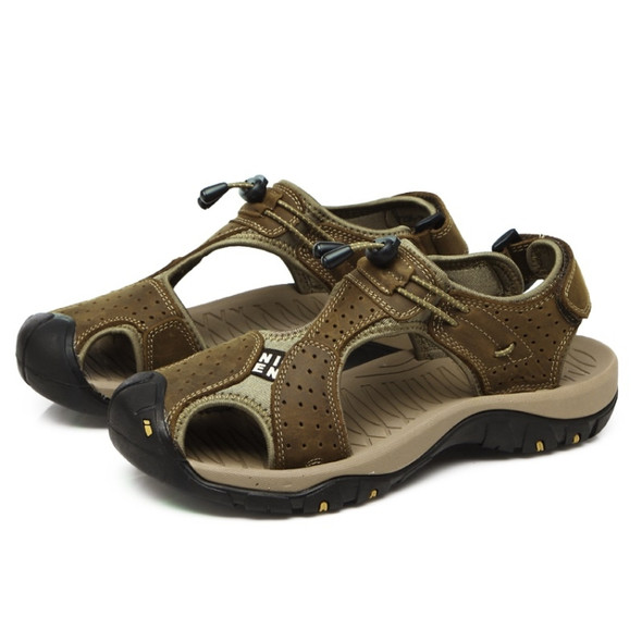 Anti-collision Toe Cap Comfortable Non-slip Wearable Outdoor Casual Sandals for Men (Color:Khaki Size:39)