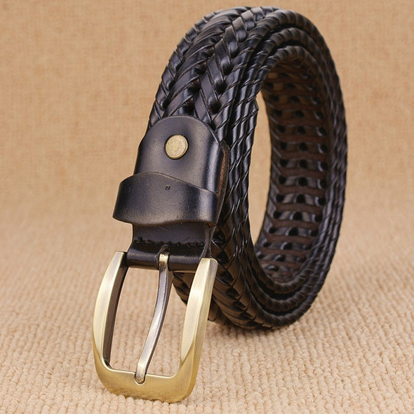 Wide Edition Hand Woven Lacquered Genuine Leather Waistband for Men, Belt Length:115cm(Black)