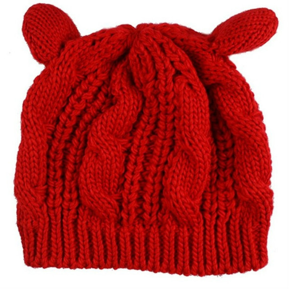 Red Ladies Autumn And Winter Wool Beret Twisted Cat Ears Shape Hat Knitted Warm Hat, Size:One Size