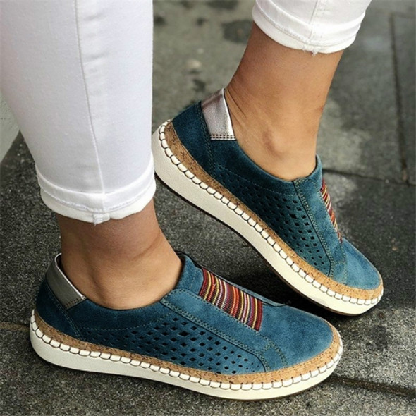 Women Breathable Hollow Out Female Casual Flats Shoes, Size:43(Blue)