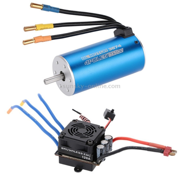 3674 2250KV 4P Sensorless Brushless Motor + 120A Brushless Splash-Proof Electronic Speed Controller with 5.7V/8A Switch Mode BEC for 1/8 RC Car Truck