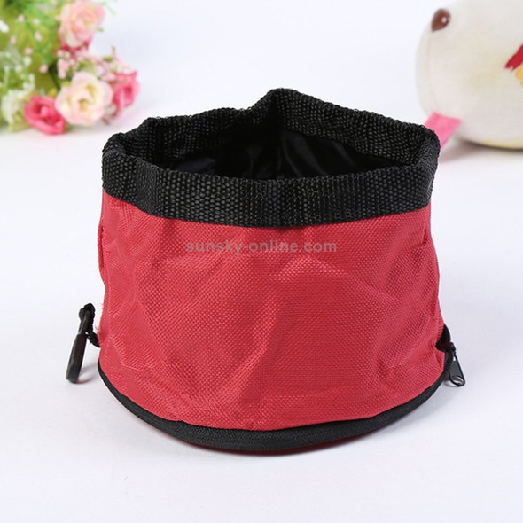 Pet Travel Portable Folding Oxford Cloth Waterproof Dog Bowl with Zipper(Red)
